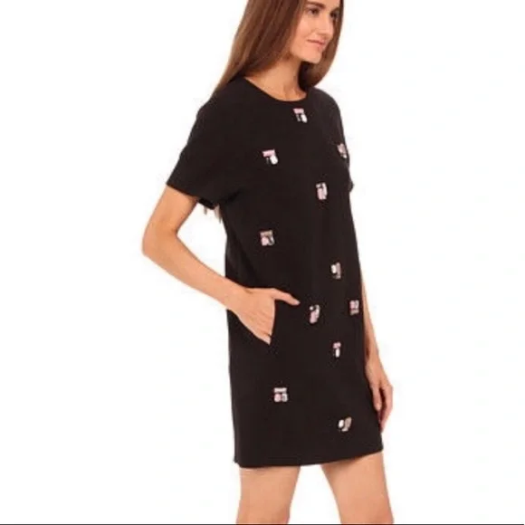 New Kate Sapde embellished Shift dress black Size 8